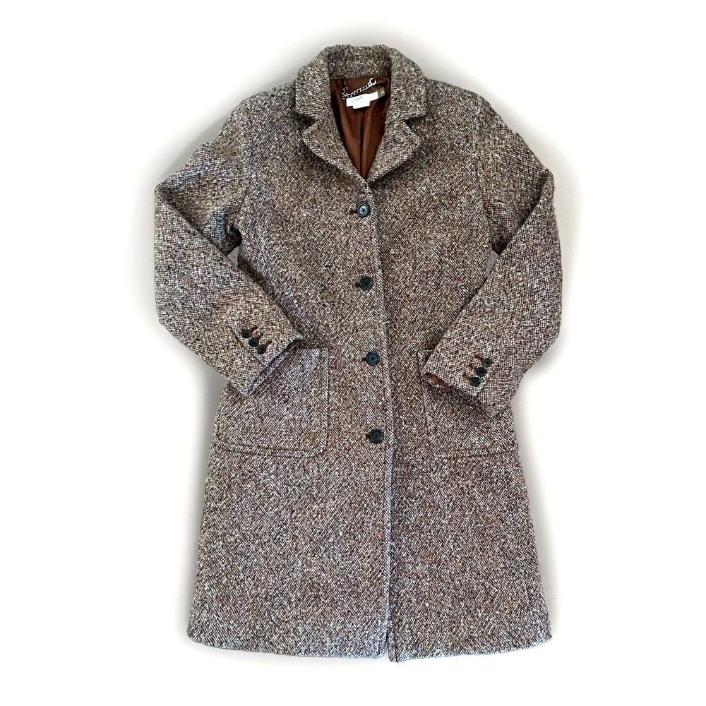 J Crew Tweed Wool Boucle Over Coat Long W XS Topcoat Old Money Classic Gorp JCRE